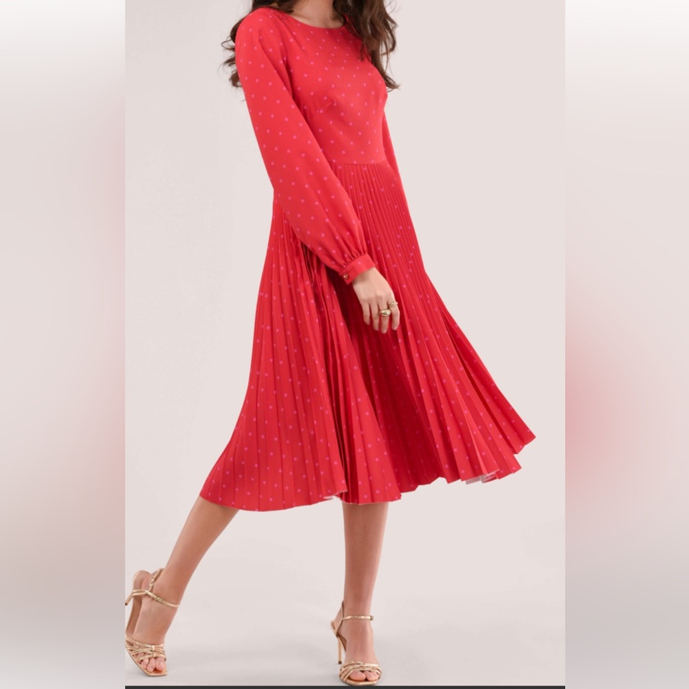 Closet London Red Pleated Print Midi Dress